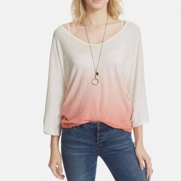 NWOT Free People WE THE FREE Linen Strawberry Ombré Tee - Picture 1 of 11